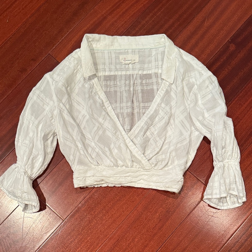 Anthropology woven White Wrap Blouse